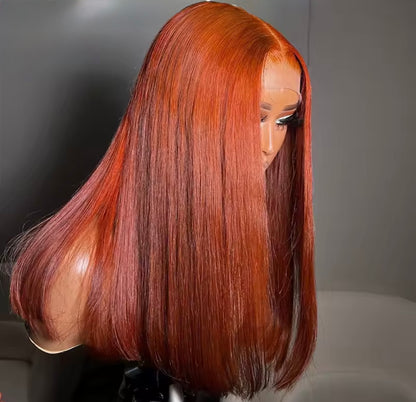Vietnamese Ginger Orange Bone Straight Lace Front Glueless Pre-Styled Wig Short Bob  5*5 Lace Front With Natural Hairline 250% Full Density Summer Must Have