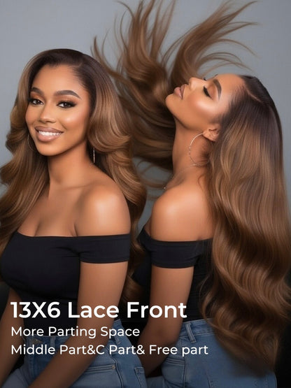 Chic Luxe Hair | Ombre Brown Loose Body Wave 13x6 Transparent Lace Front Wig With Lagos Hairline | 250% Density