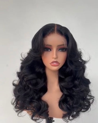 Pre Styled Layered Cut Bouncy Curly Human Hair Glueless 250% Full  Density Wig