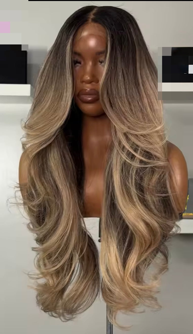 Pre Styled Layered Cut Brown Ash Gray Body Wave 5x5 Invisible Lace Front Human Hair Wig For Women Pre Plucked 250% Density