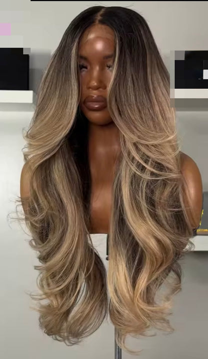 Pre Styled Layered Cut Brown Ash Gray Body Wave 5x5 Invisible Lace Front Human Hair Wig For Women Pre Plucked 250% Density