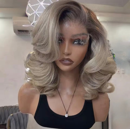 Raw Vietnamese SDD Layered Cut Lace Front Glueless Bob Wig Brown Roots Ash Ombre 5*5 Lace Front With Natural Hairline 250% Density