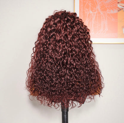 Chic Luxe Hair | Human Hair Glueless Pre Styled Side Part Cherry Cola Red Curly 250% Density Wig | 100% Human Hair