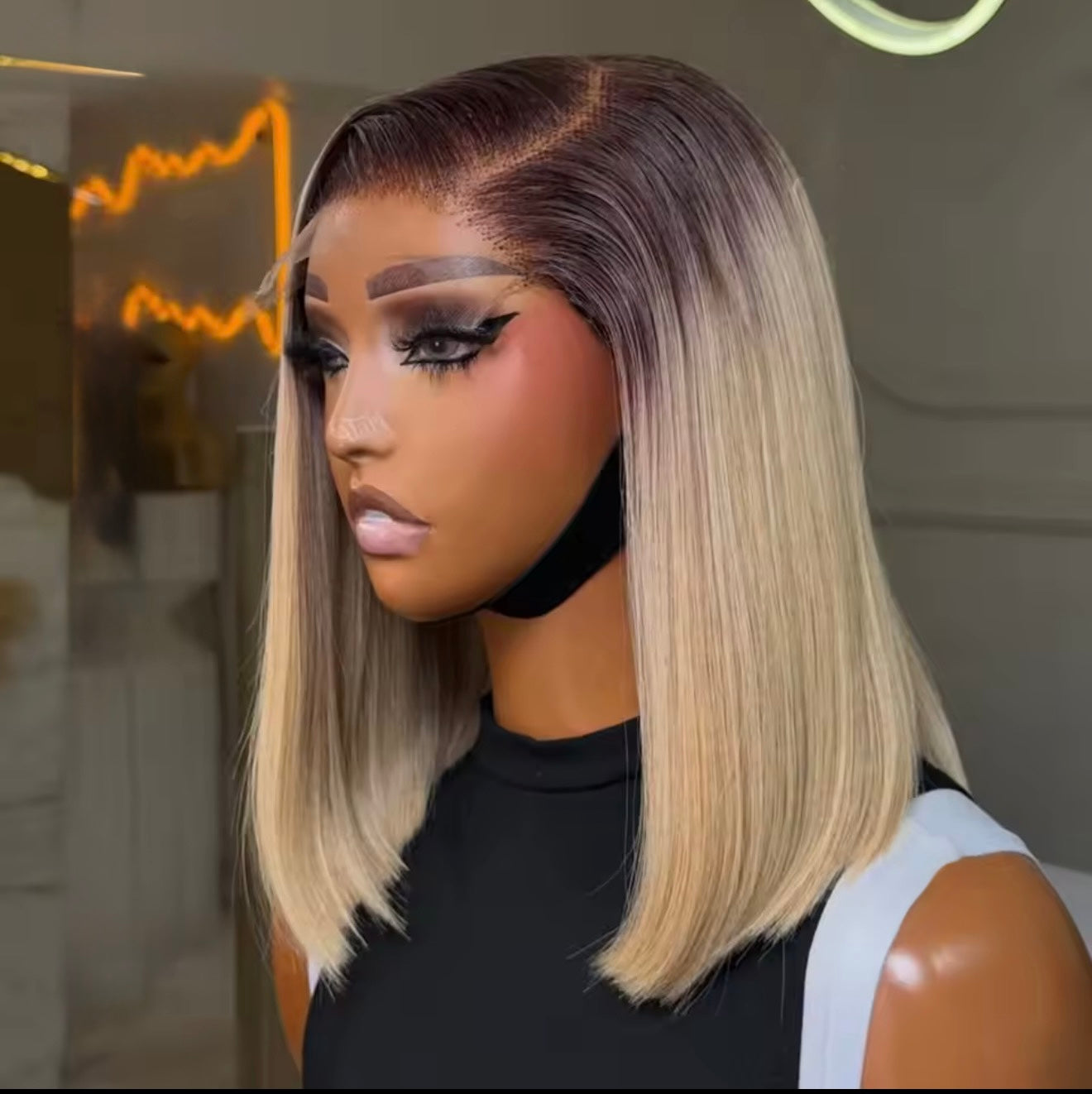 Raw Vietnamese SDD Bone Straight Lace Front Glueless Bob Wig Brown Ombre 613 Short Bob Wig  5*5 Lace Front With Natural Hairline 250% Density