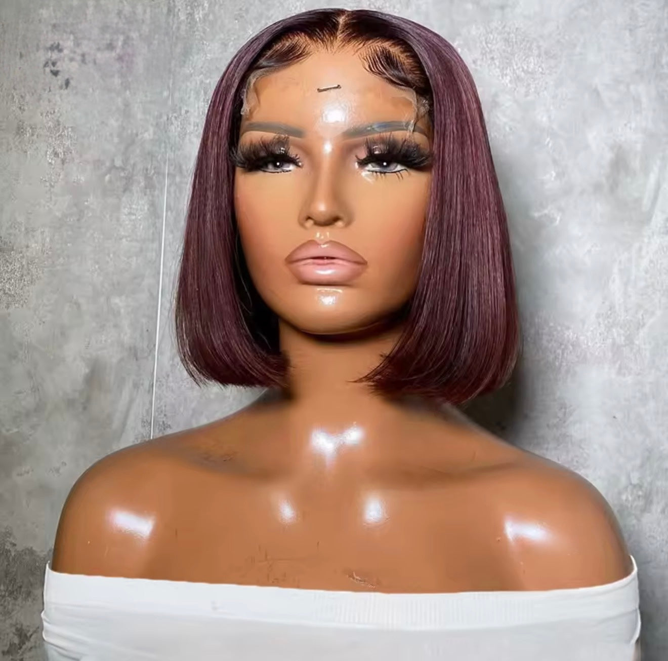 ChicLuxe Hair Burgundy Silky Straight Lace Front Glueless Bob Wig Short Bob Wig  5*5 Lace Front With Natural Hairline 250% Density