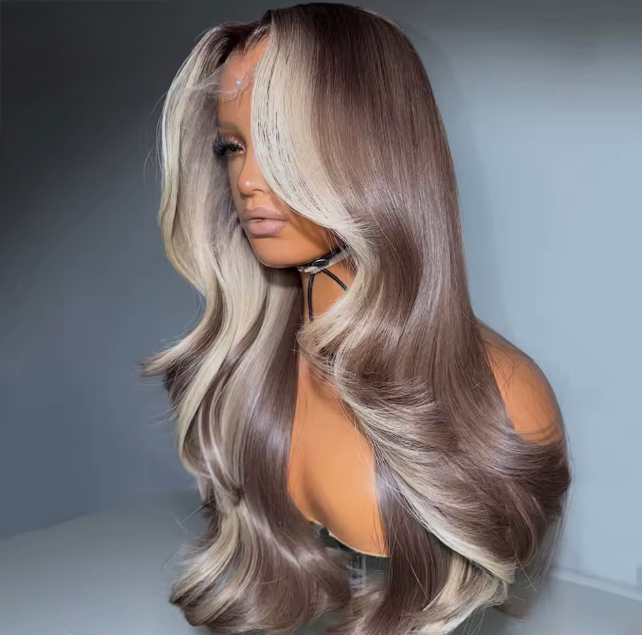 Pre Styled Layered Cut Brown Blonde Highlights Wig With Wave 13x4 Invisible Lace Front Human Hair Wig For Women Pre Plucked Hairline 250% Density