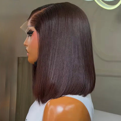 Raw Vietnamese SDD Bone Straight Lace Front Glueless Bob Wig #4 Color Short Bob Wig  5*5 Lace Front With Natural Hairline 250% Density