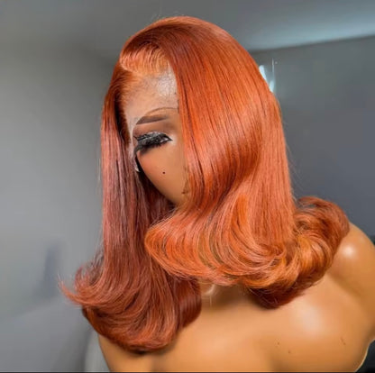 Vietnamese Layered Cut Lace Front Glueless Bob Wig Burnt Orange Short Bob  13*4 Lace Front With Natural Hairline 250% Density