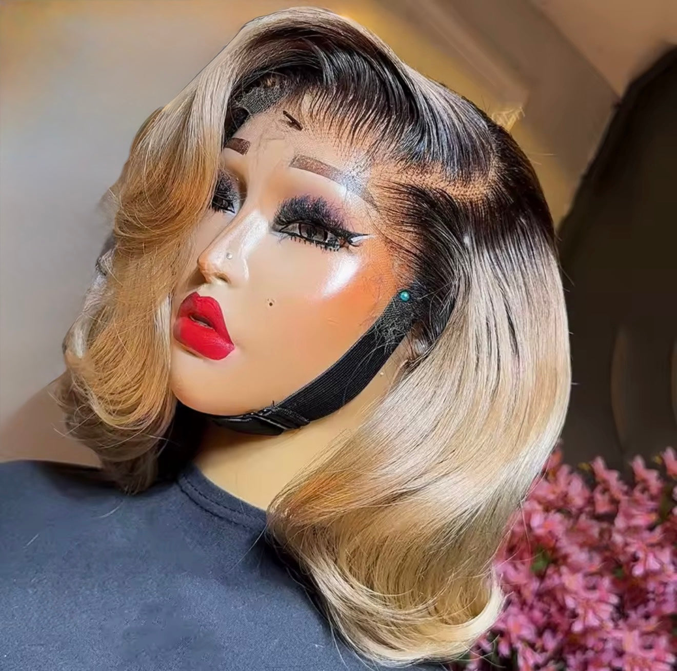Raw Vietnamese Layered Cut Lace Front Glueless Bob Wig Black Roots 27 Blonde Ombre 5*5 Lace Front With Natural Hairline 250% Density
