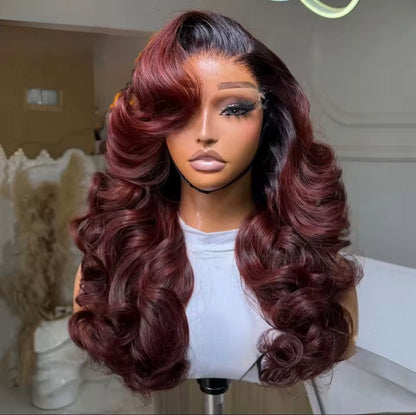 Chic Luxe Hair Raw Vietnamese Bouncy Wave Black Roots Ombre Wine 99j 13*4 Glueless Lace Pre-Styled Wig With Natural Hairline | 100% Raw Vietnamese Hair | 300% Density