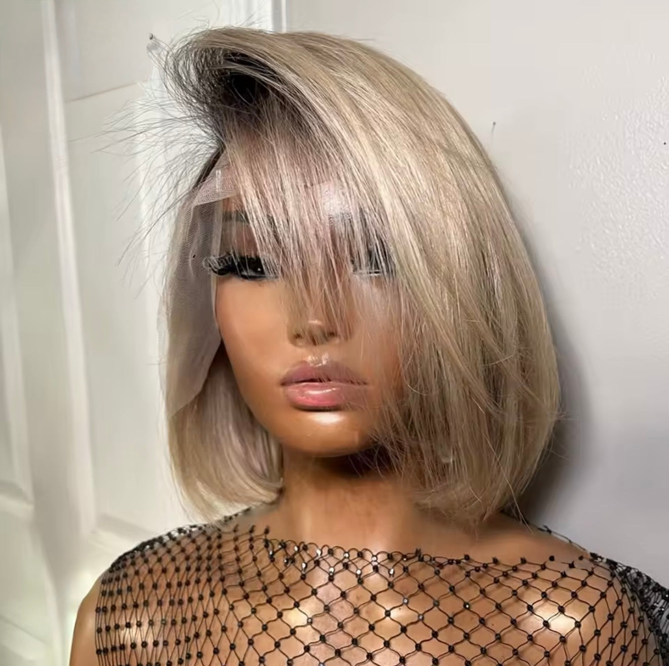 Raw Vietnamese Layered Cut Lace Front Glueless Bob Wig Ombre Brown Roots Blonde 13*6 Lace Front With Natural Hairline 250% Density