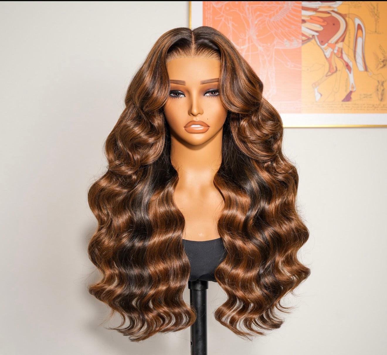 Chic Luxe Hair Caramel Balayage Wig | Wavy | 100% Raw Vietnamese Hair | 13x4 Lace