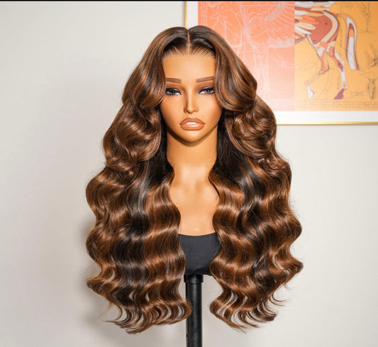 Chic Luxe Hair Caramel Balayage Wig | Wavy | 100% Raw Vietnamese Hair | 13x4 Lace