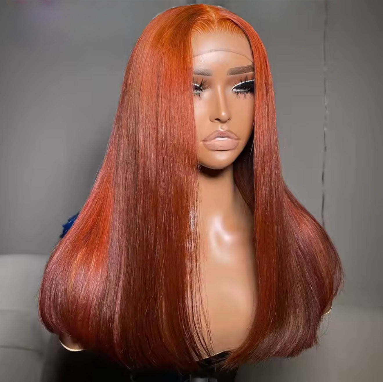 Vietnamese Ginger Orange Bone Straight Lace Front Glueless Pre-Styled Wig Short Bob  5*5 Lace Front With Natural Hairline 250% Full Density Summer Must Have