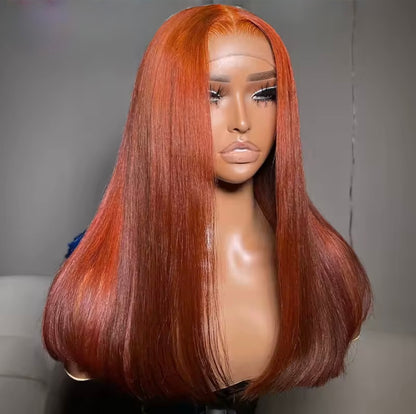 Vietnamese Ginger Orange Bone Straight Lace Front Glueless Pre-Styled Wig Short Bob  5*5 Lace Front With Natural Hairline 250% Full Density Summer Must Have