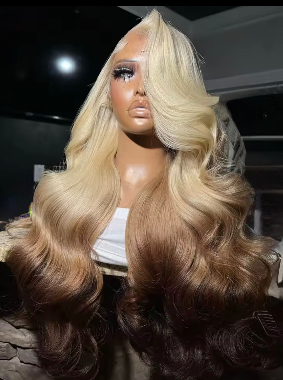 Pre Styled Layered Cut Blonde Brown 13x4 Transparent Lace Frontal Human Hair Wig For Women Pre Plucked With Side Curtain Bangs 250% Density
