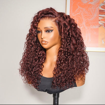 Chic Luxe Hair | Human Hair Glueless Pre Styled Side Part Cherry Cola Red Curly 250% Density Wig | 100% Human Hair