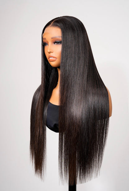 Chic Luxe  Hair | Pin- Straight Glossy Strands Silky Pre-Cut Lace Wig Glueless Wig Ready To Go Bone Straight 6×5 Wig 250% | 100% Human Hair