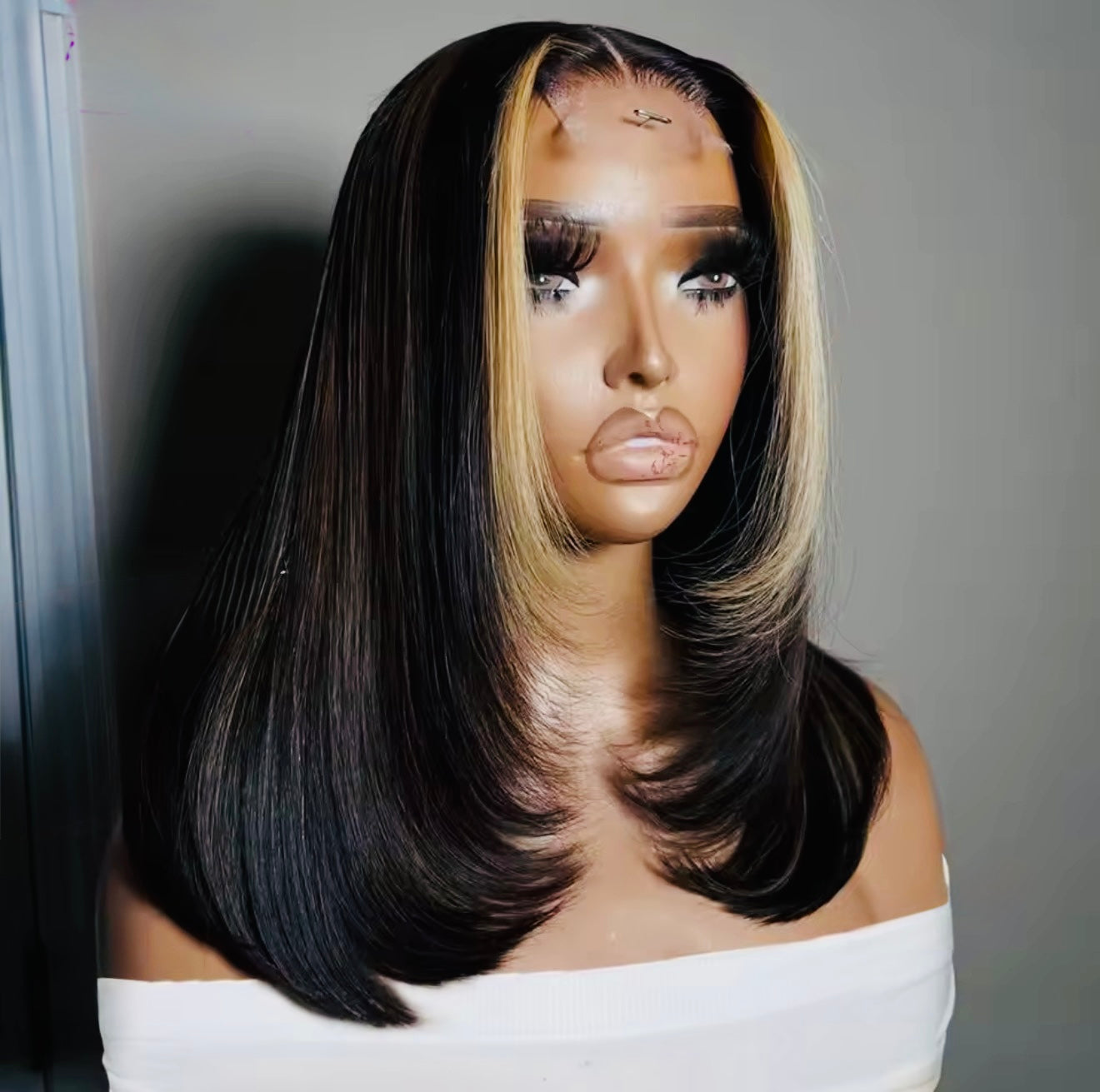 Raw Vietnamese Bone Straight Layered Straight Lace Front Glueless Bob Wig Stripe Brown and Wide 27 Short Bob Wig  2*4 Lace Front With Natural Hairline 250% Density
