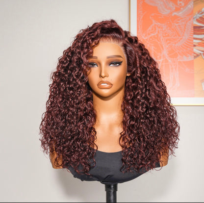 Chic Luxe Hair | Human Hair Glueless Pre Styled Side Part Cherry Cola Red Curly 250% Density Wig | 100% Human Hair