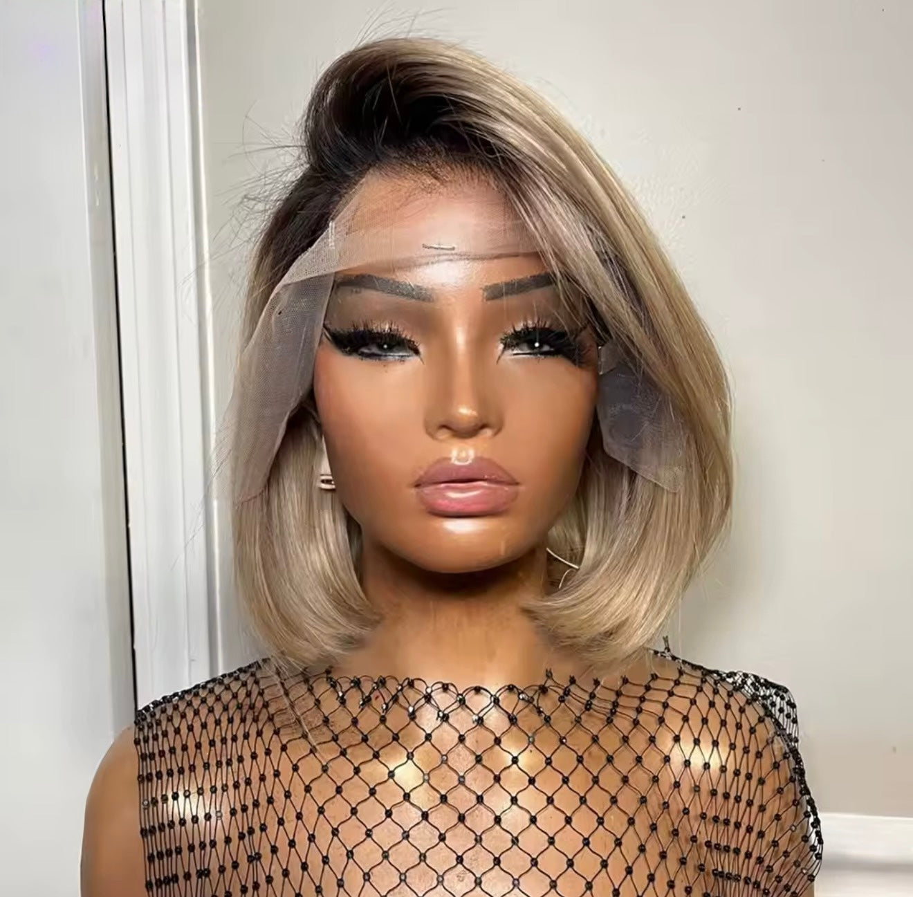 Raw Vietnamese Layered Cut Lace Front Glueless Bob Wig Ombre Brown Roots Blonde 13*6 Lace Front With Natural Hairline 250% Density