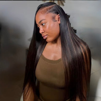 ChicLuxe Hair Pre Styled Highlight Ash Stripe Blonde Glueless 13x6 Lace Frontal Body Wave Straight Human Hair Wigs Invisible Lace Front Pre Plucked With Side Curtain Bangs 250% Density