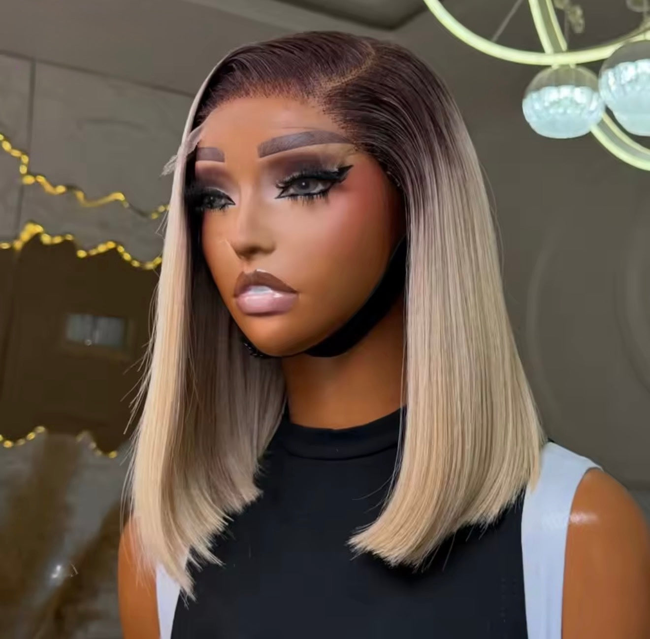 Raw Vietnamese SDD Bone Straight Lace Front Glueless Bob Wig Brown Ombre 613 Short Bob Wig  5*5 Lace Front With Natural Hairline 250% Density