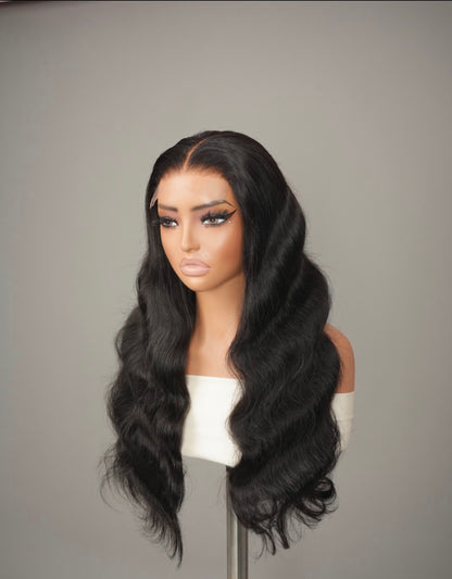 Chic Luxe Hair Pre-Styled Bouncy Flowy Wavy 250% Density Ready To Wear Natural Black Wig| 100% Human Hair