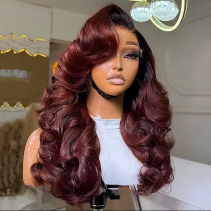 Chic Luxe Hair Raw Vietnamese Bouncy Wave Black Roots Ombre Wine 99j 13*4 Glueless Lace Pre-Styled Wig With Natural Hairline | 100% Raw Vietnamese Hair | 300% Density