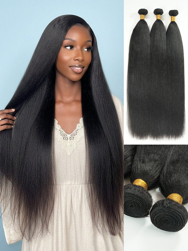 Chic Luxe Hair Light Yaki Straight Human Hair Bundles 1 or 3 Pcs Premium Weft | 100% Virgin Human Hair