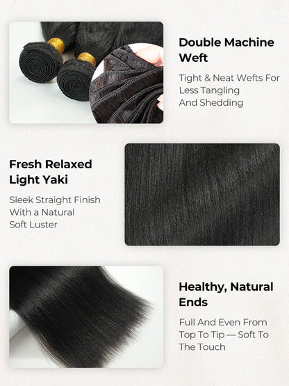 Chic Luxe Hair Light Yaki Straight Human Hair Bundles 1 or 3 Pcs Premium Weft | 100% Virgin Human Hair