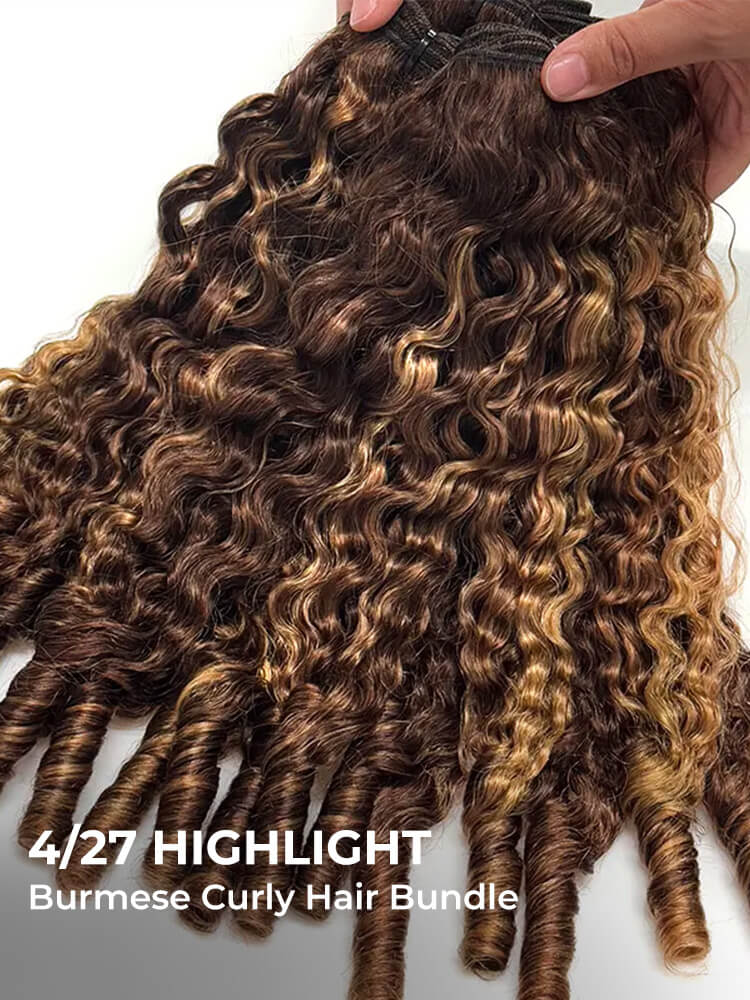 Chic Luxe Hair 4/27 Highlight Burmese Curly Hair Bundles Human Hair Extension  | 100% Raw Vietnamese Hair