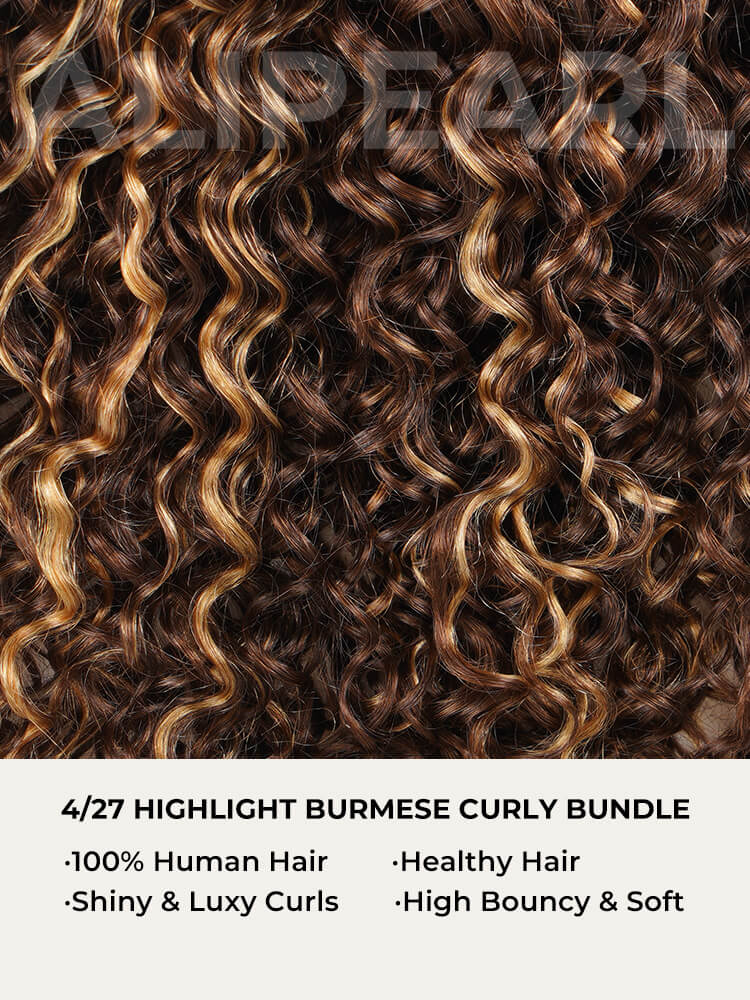 Chic Luxe Hair 4/27 Highlight Burmese Curly Hair Bundles Human Hair Extension  | 100% Raw Vietnamese Hair