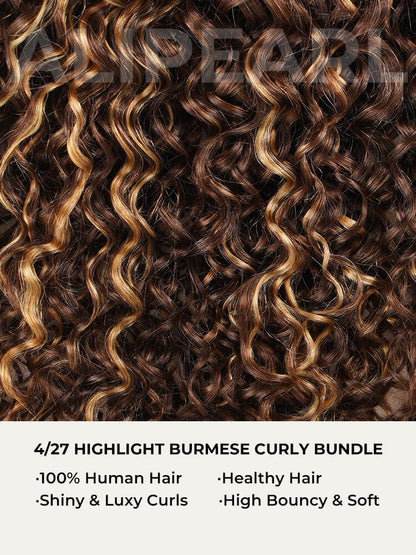 Chic Luxe Hair 4/27 Highlight Burmese Curly Hair Bundles Human Hair Extension  | 100% Raw Vietnamese Hair