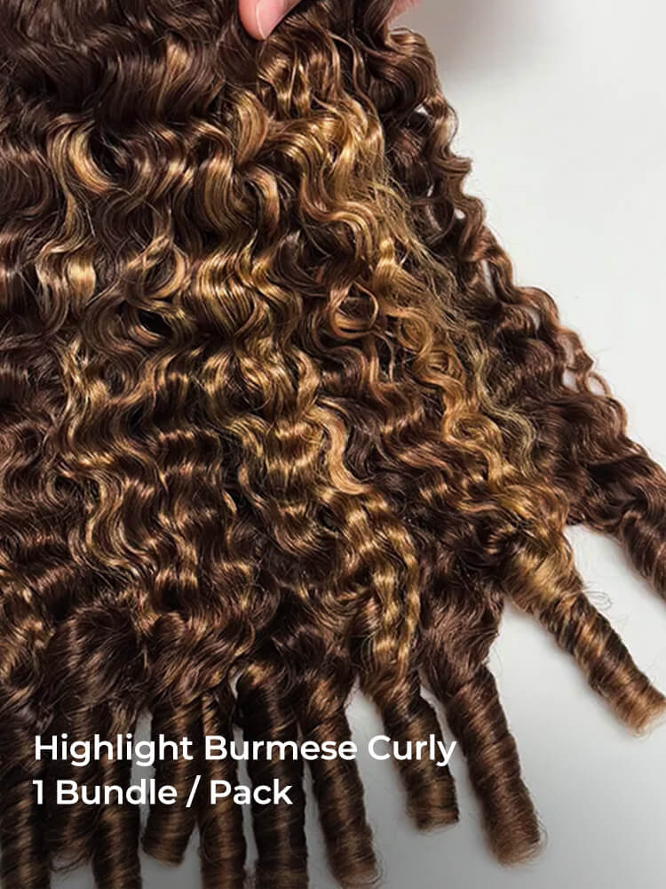 Chic Luxe Hair 4/27 Highlight Burmese Curly Hair Bundles Human Hair Extension  | 100% Raw Vietnamese Hair