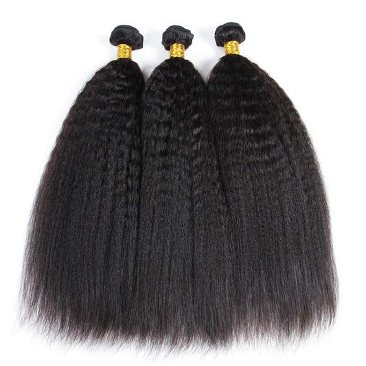 Chic Luxe Hair Kinky Straight Human Hair Bundles 3 Bundles Brazilian Virgin Yaki Hair Bundle Deals | 100% Virgin Human Hair