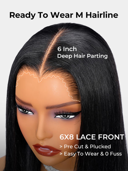 Chic Luxe Hair Ready To Go M Hairline Bine Straight 6x8 Lace Front Wig With Drawstring | 250% Density