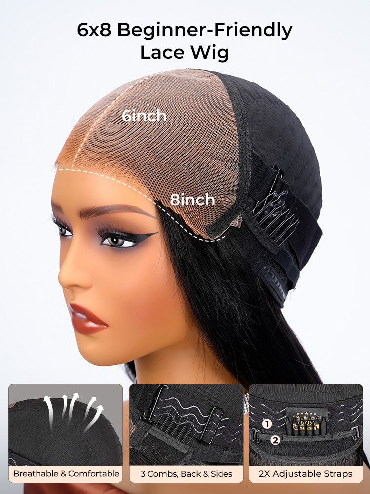 Chic Luxe Hair Ready To Go M Hairline Bine Straight 6x8 Lace Front Wig With Drawstring | 250% Density