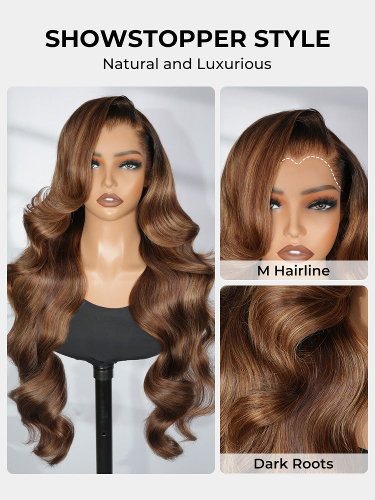 Chic Luxe Hair | Ombre Brown Loose Body Wave 13x6 Transparent Lace Front Wig With Lagos Hairline | 250% Density