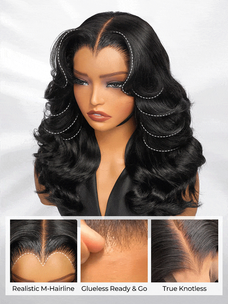 Chic Luxe Hair | Pre- Styled Ready To Wear Layered Cut 6x8 Glueless Layered Cut M-Hairline | 250% Density Body Wave Drawstring Lace Wig