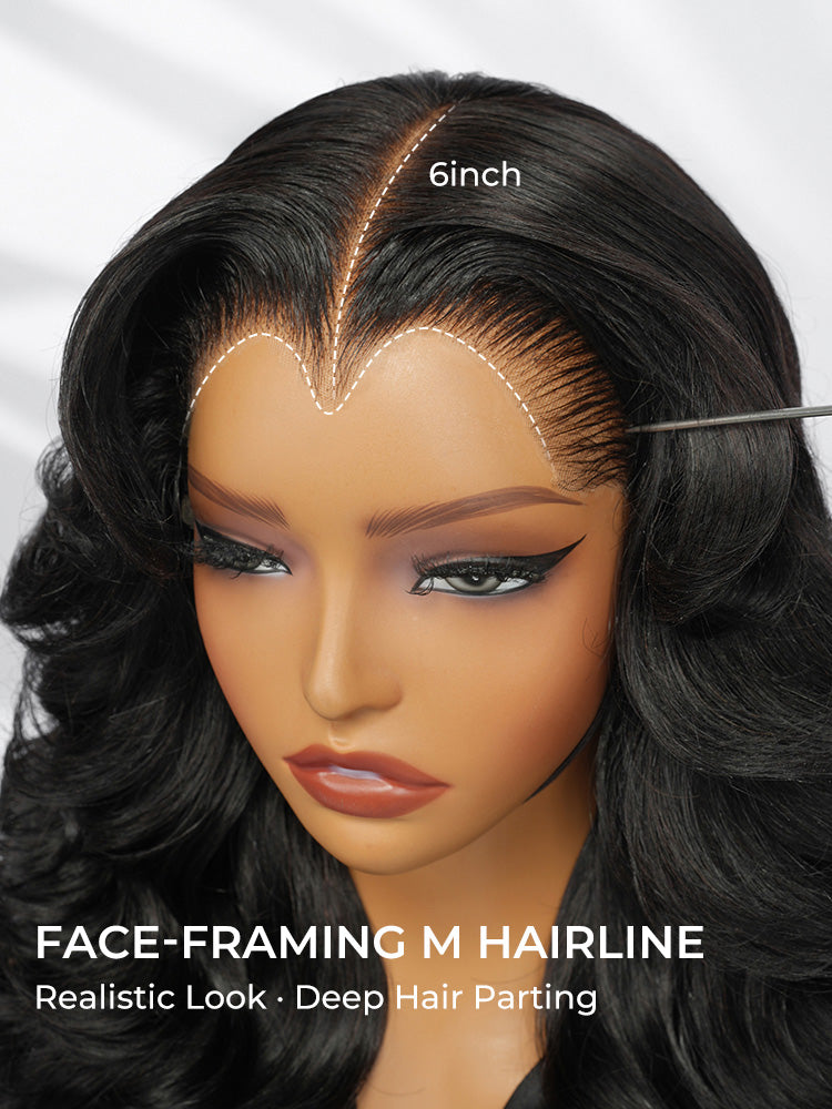 Chic Luxe Hair | Pre- Styled Ready To Wear Layered Cut 6x8 Glueless Layered Cut M-Hairline | 250% Density Body Wave Drawstring Lace Wig