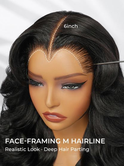 Chic Luxe Hair | Pre- Styled Ready To Wear Layered Cut 6x8 Glueless Layered Cut M-Hairline | 250% Density Body Wave Drawstring Lace Wig