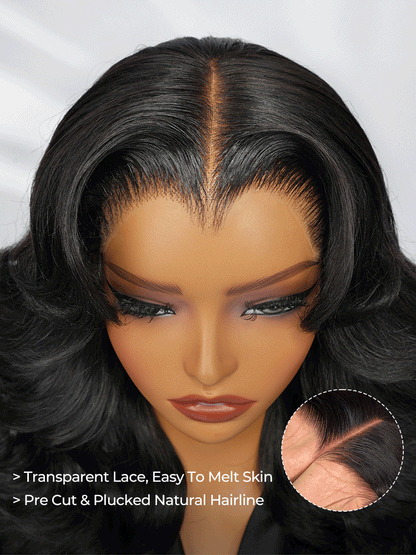 Chic Luxe Hair | Pre- Styled Ready To Wear Layered Cut 6x8 Glueless Layered Cut M-Hairline | 250% Density Body Wave Drawstring Lace Wig