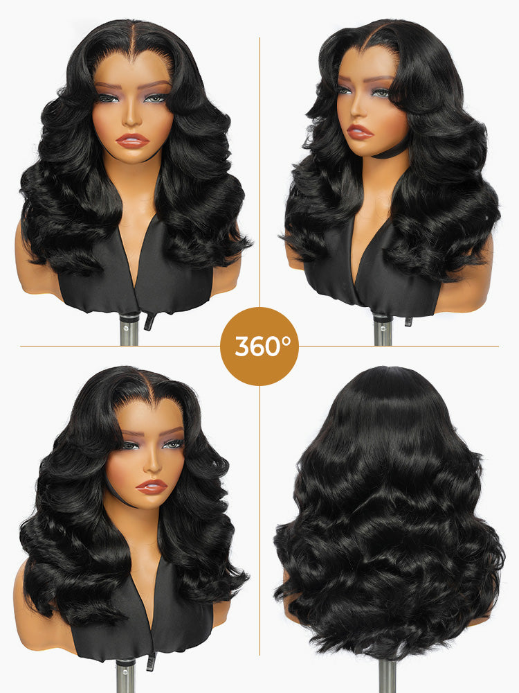 Chic Luxe Hair | Pre- Styled Ready To Wear Layered Cut 6x8 Glueless Layered Cut M-Hairline | 250% Density Body Wave Drawstring Lace Wig