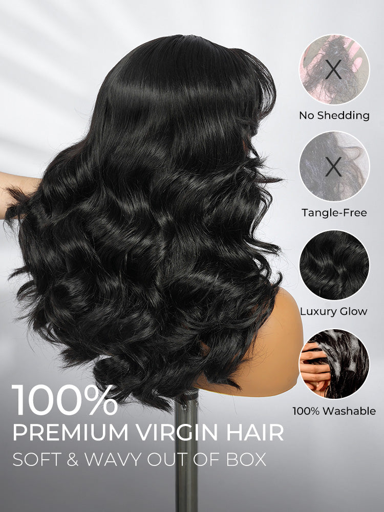 Chic Luxe Hair | Pre- Styled Ready To Wear Layered Cut 6x8 Glueless Layered Cut M-Hairline | 250% Density Body Wave Drawstring Lace Wig