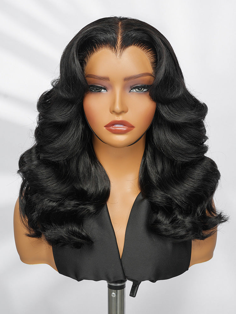 Chic Luxe Hair | Pre- Styled Ready To Wear Layered Cut 6x8 Glueless Layered Cut M-Hairline | 250% Density Body Wave Drawstring Lace Wig