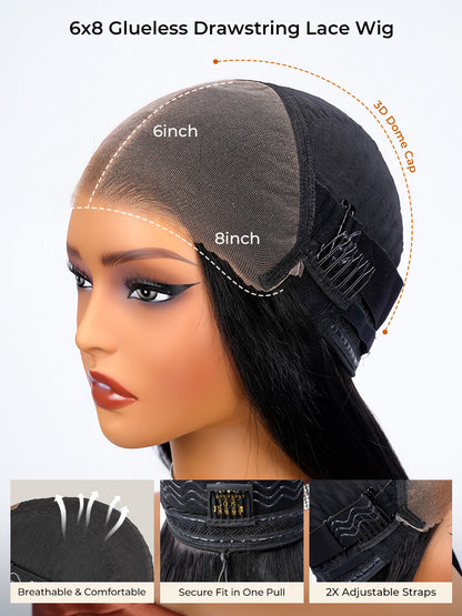 Chic Luxe Hair | Pre- Styled Ready To Wear Layered Cut 6x8 Glueless Layered Cut M-Hairline | 250% Density Body Wave Drawstring Lace Wig