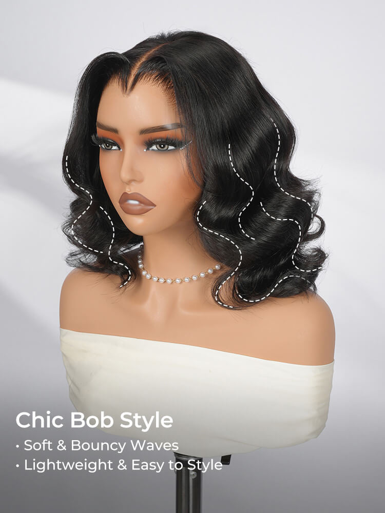 Chic Luxe Hair M Hairline Ready To Go Glueless Short Body Wave Bob M Hairline 13x6 Lace Front Wig | 180% Density