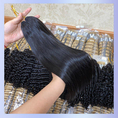 Chic Luxe Hair Feather Crochet human hair Bulk For Crochet Styles Boho Braiding | #1B Natural | Straight | 100% Human Hair