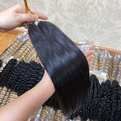 Chic Luxe Hair Feather Crochet human hair Bulk For Crochet Styles Boho Braiding | #1B Natural | Straight | 100% Human Hair